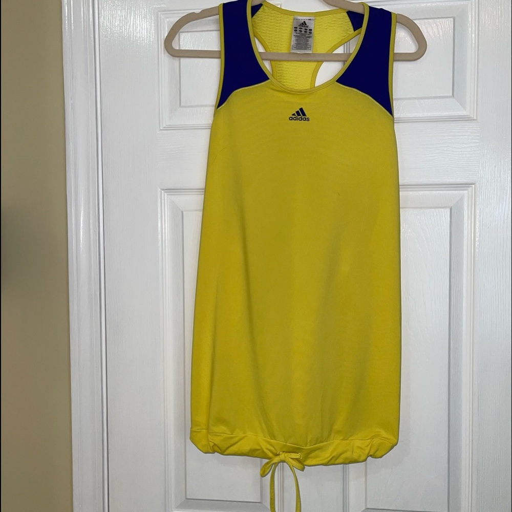 Adidas clima cool racer back tank. Large drawstring. Yellow and purple.